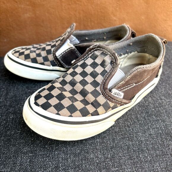 Vans Toddler Classic Slip-On V Checkerboard Shoe in Gray + Black - Picture 1 of 6